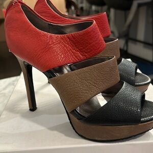 Calvin Klein Red, Black, and Brown Platform Heels